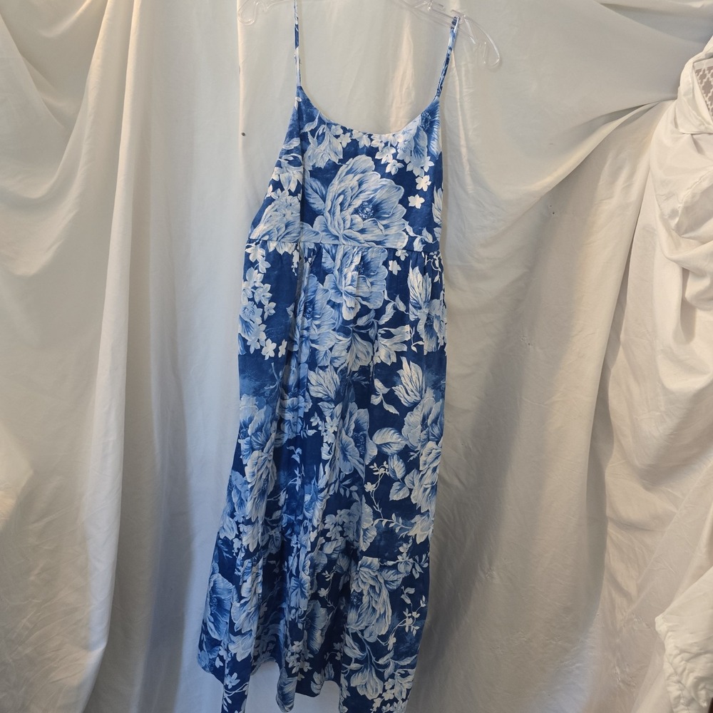 Joie‎ Blue/white Floral Tropical Maxi Sundress Tie Back Boho-chic Beachy Sz 12